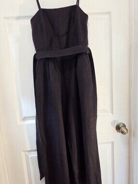 J.Crew Black Tie-Waist Linen Jumpsuit Cropped Wide-Leg Size [Size-00] G6369